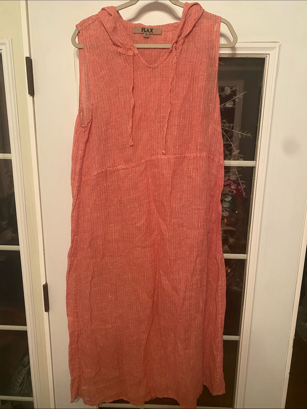 Flax Coral Sleeveless Hooded Linen Maxi Dress. Size Medium.